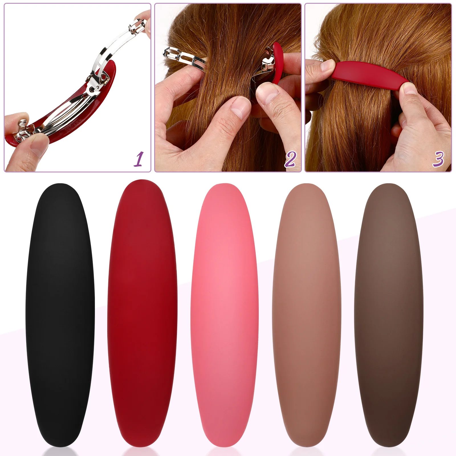 

5 pcs Vintage Clips Automatic Closure Multiple Colors Strong Material Large French Barrette Ponytail Decorations For Women Girls