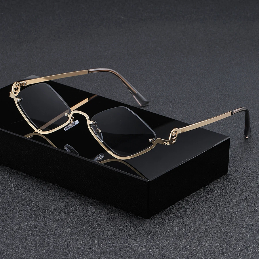 Quadratische rahmenlose Persönlichkeitstrend-Modebrille, Unisex, ideal für Partys, Musikfestivals, Fotografie, Geschenke
