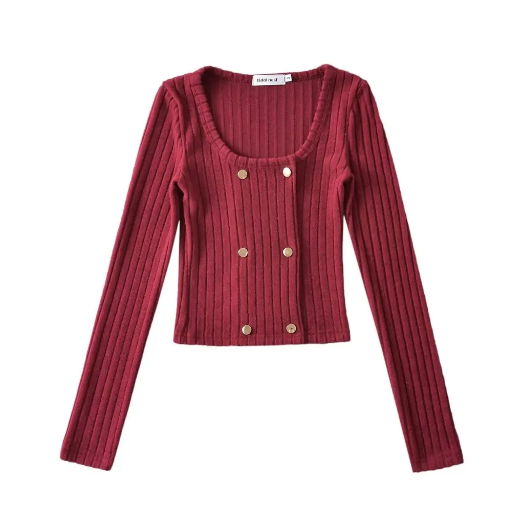 

Women's Solid Color Short Sweater Slim Fit Chic Top Elegant Square Collar Autumn Winter New Hot Girl Style
