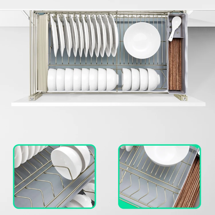 Custom Chrome Plated Full Pull Dish Rack Basket For Dining Sideboard And Household Kitchen Cabinet Organizer