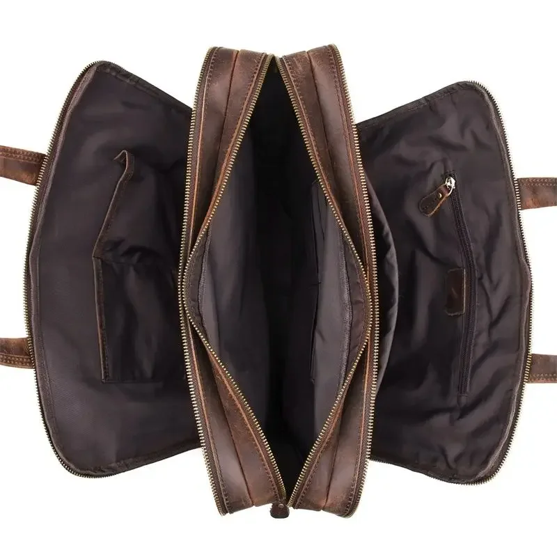 Vintage A4 bruin echt Crazy Horse lederen Executive herenaktentas met YKK rits Messenger Bags 15,6'' laptop portfolio