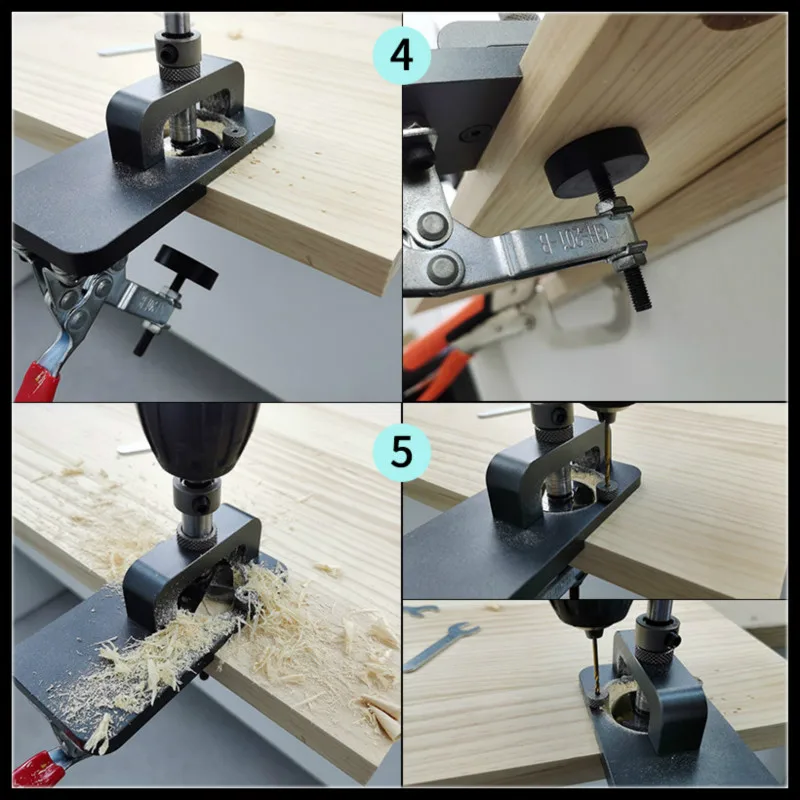 Imagem -05 - Carpintaria Dobradiça Boring Jig Hole Drilling Guide Localizador com Fixação Liga de Alumínio Buraco Opener Template Porta Armários 35 mm