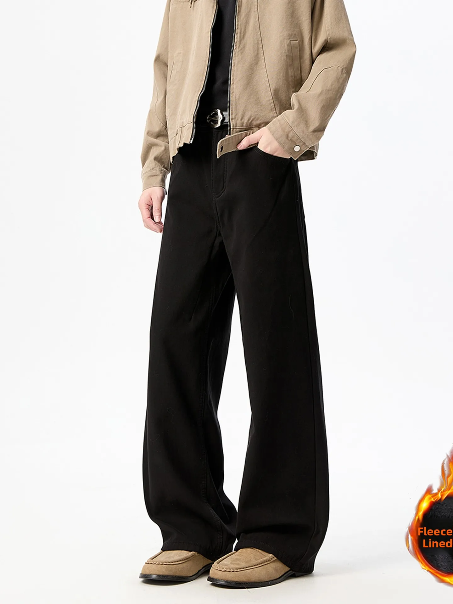 

Bla Casual Cotton Straight Leg Pants Men's Thiened Winter Loose Fit Commute Wear Comfortable Breathable Faionable