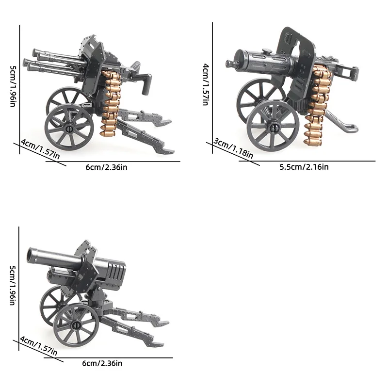 Modelo de arma pesada de la 2. ª Guerra Mundial, 3 piezas, juguete MOC, accesorios militares, bloques de construcción compatibles con todos los principales