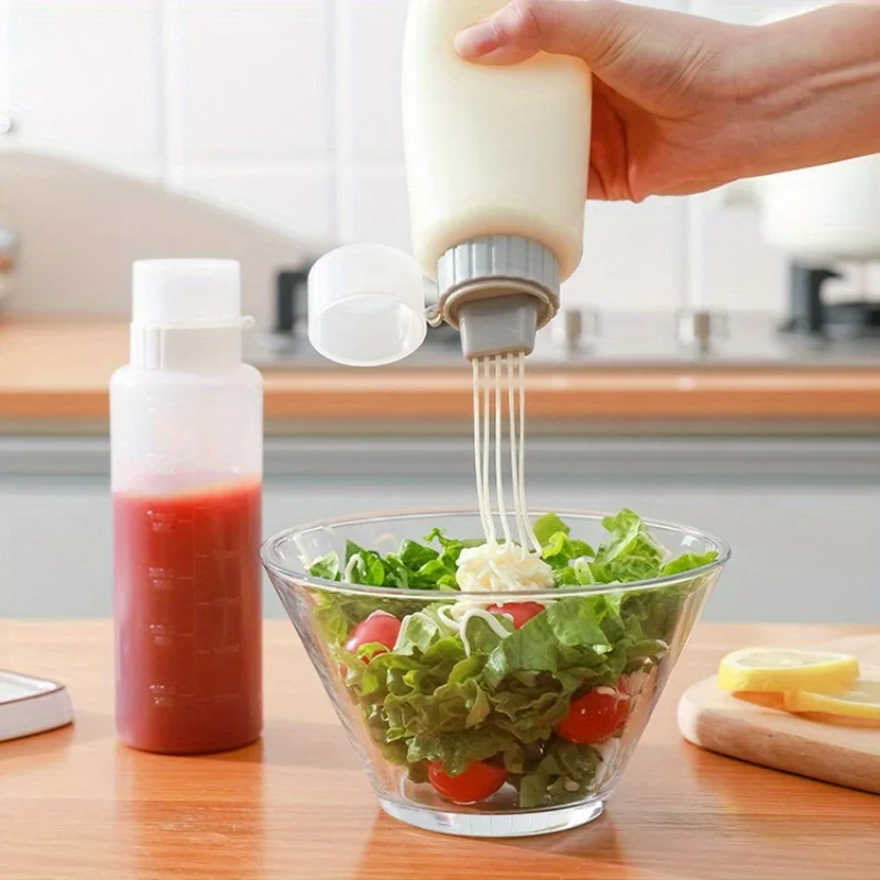 Botella exprimible para ensalada de salsa de tomate, botella de condimento de cinco agujeros para crema y miel, botella de condimento para exprimir salsa, suministros de cocina, 1 ud.
