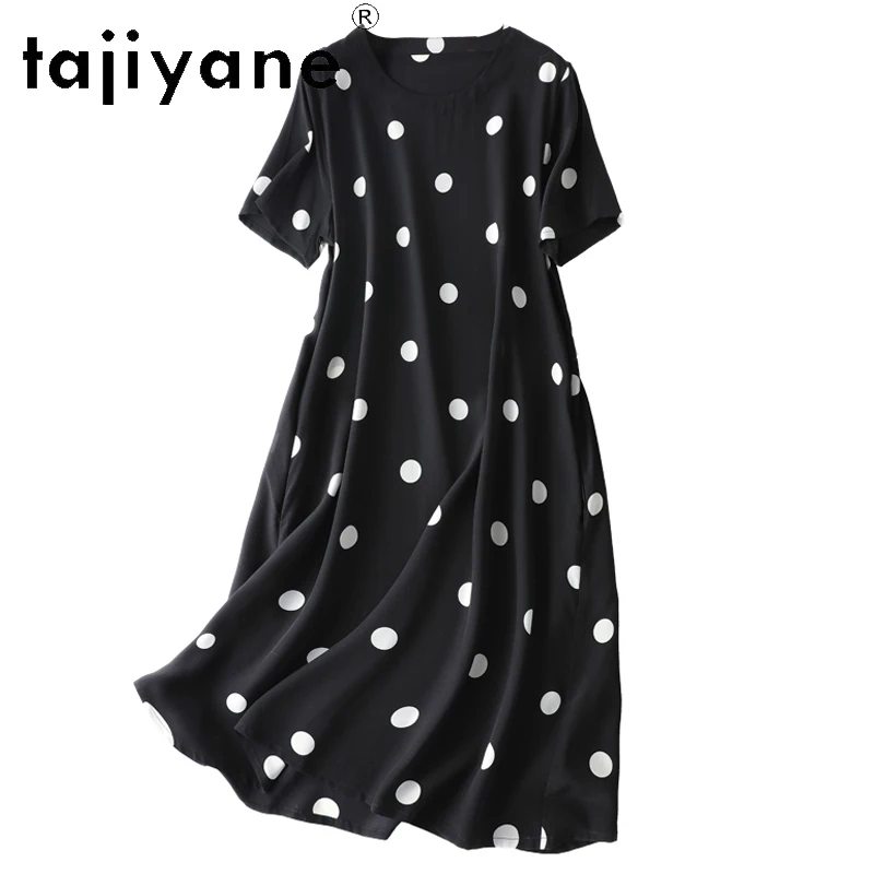 

TAJIYANE 100% Mulberry Silk Dress Woman Summer 2025 Elegant Polka Dots Long Dresses Loose Vacation Frocks Ladies Clothes платье