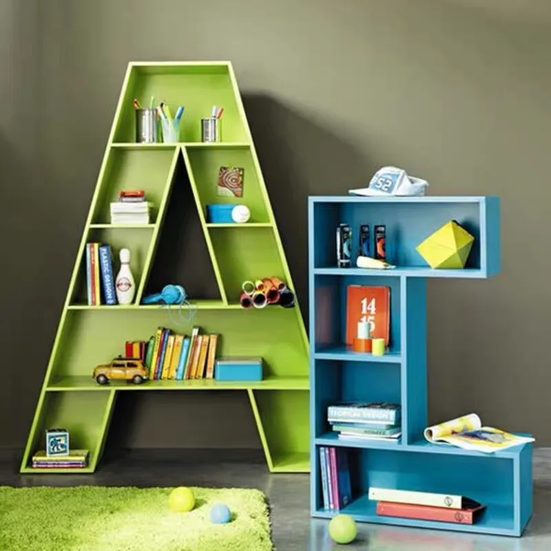 Customized creative iron letter number children's bookshelf, school wall floor shelf display shelf