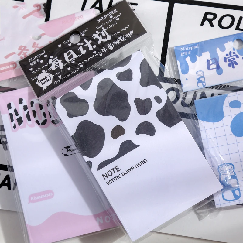 Mr. Paper 4 Styles 93pcs/bag Cute Cow Pattern Sticker Memo Pad Fresh Girl Heart Wallet Decoration Writeable Memo Pad