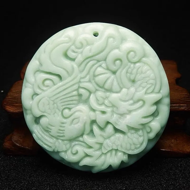 

Natural Bean Green Handicraft Sculpting Dragon and Phoenix Jade Pendant Fashion Boutique Jewelry Men's and Women's Corner Chain