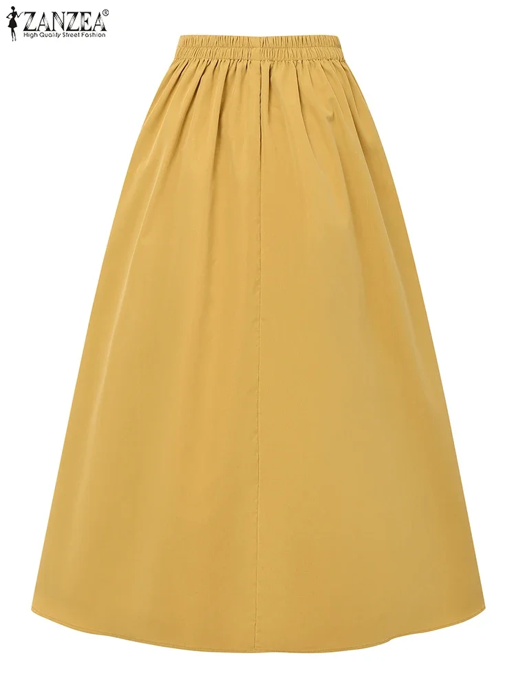2025 ZANZEA mode femmes été taille haute travail OL jupes solide jupe Midi élégant fête Faldas Saia mode a-ligne Jupes Robe