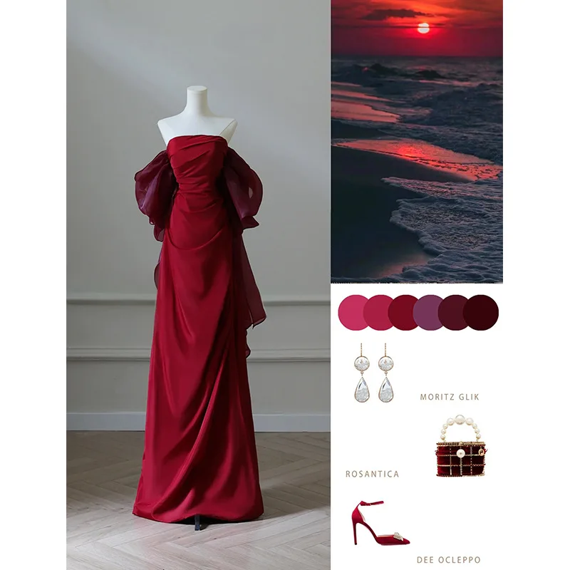 فستان ساتان لحفلات الزفاف وحفلات الزفاف بدون أكتاف فساتين سهرة حورية البحر لحفلات الزفاف في دبي مناسبة رسمية