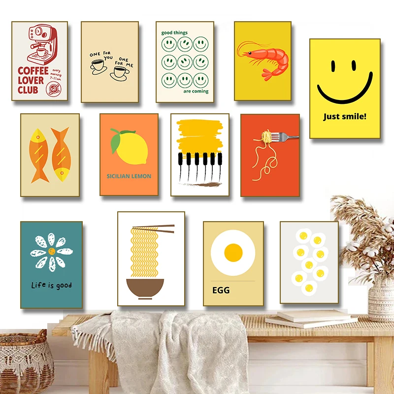 Póster Minimalista con Diseño de Huevo, Café, Limón, Espagueti y Pasta, Impresión de Pintura de Diamantes, Decoración para Sala de Estar y Hogar