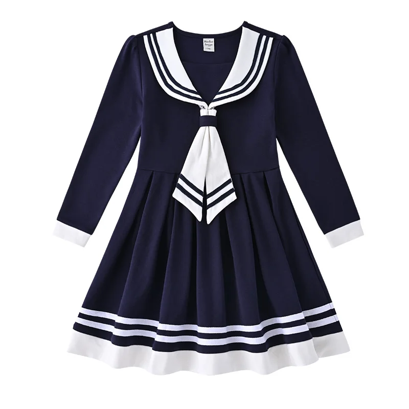 robe-a-carreaux-a-manches-longues-pour-filles-col-marine-jupe-de-princesse-pour-enfants-taille-moyenne-et-grande-en-tissu-de-coton-printemps-automne