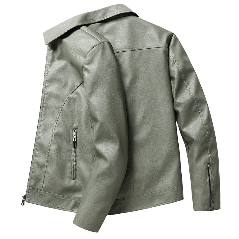 Jackets Men Zipper Faux Leather Turn Down Collar Coat Leather Zipper Cardigan Moto Biker 2025 Long Sleeve Spliced Autumn