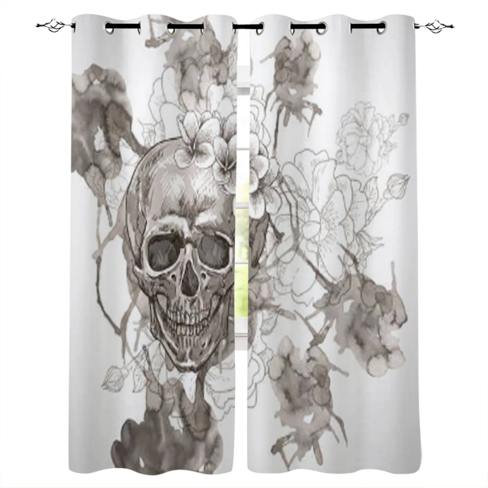 Skull Wings Flowers Vintage Printing Curtain For Living Room Luxury Bedroom Hotel Curtain Home Decor Window Balcony Drapes