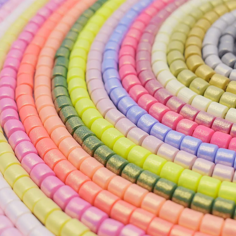 19 Colors 6.5mm 60pcs/lot Barrel Polymer Clay Beads Plating Pearl Color Tube Loose Spacer Beads for Jewelry Making DIY Bracelet
