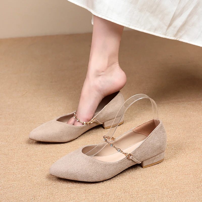 Frühling Herbst Damen Wildleder Spitze Mary Jane Flache Schuhe Kristallketten-Riemen Rutschfeste Lässige Bequeme Schuhe – Detail 5