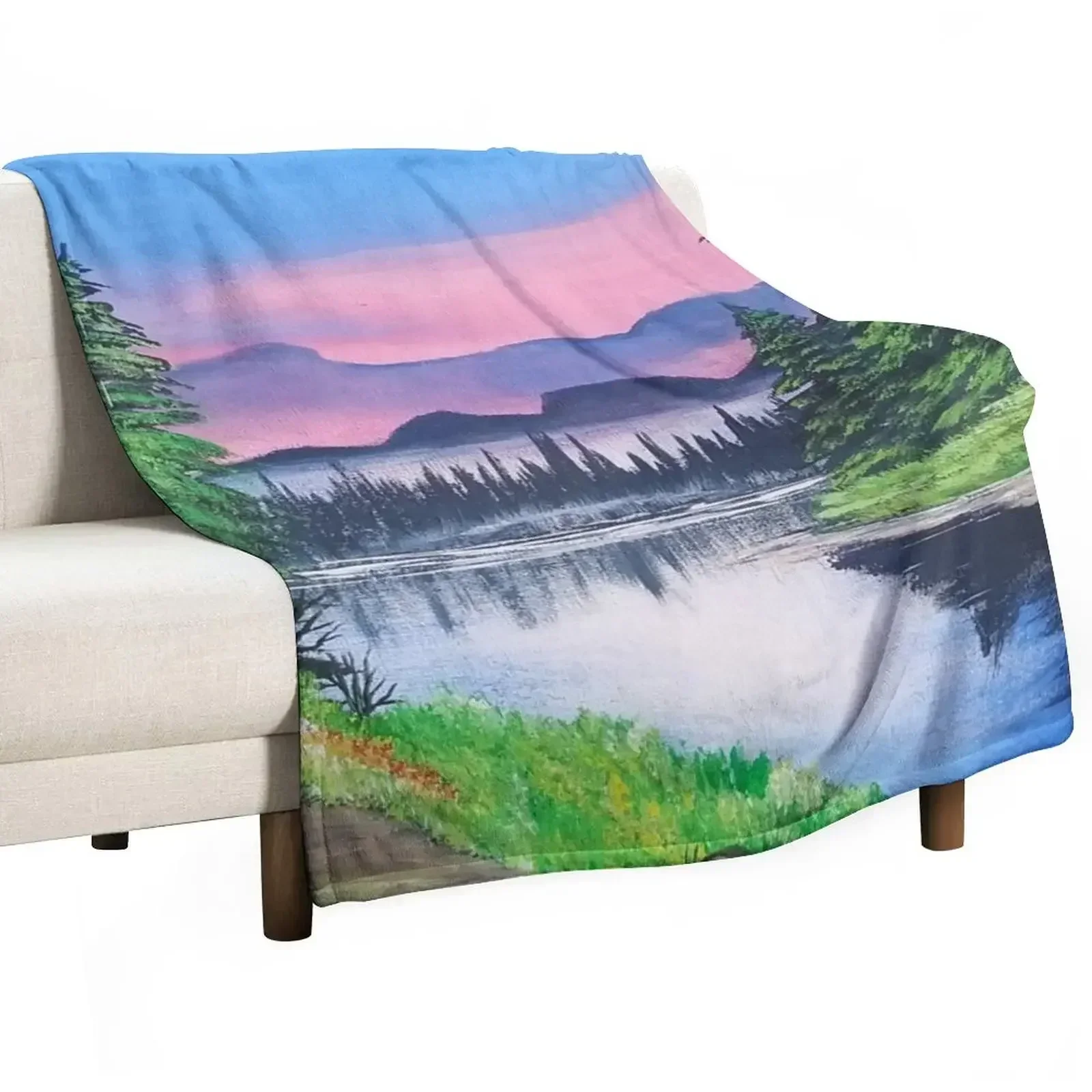 New Bob Ross Inspired Painting - Island in the Wilderness Throw Blanket Kid'S Fashion Sofas Blankets