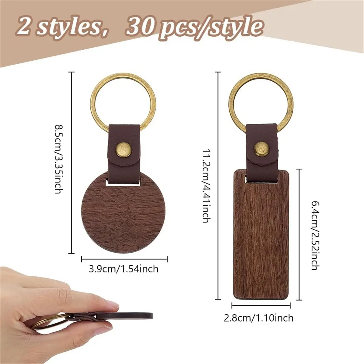 【Like】  60 PCS Walnut Wood Keychain Blanks for DIY Crafts, Engraving & Personalized Gifts
