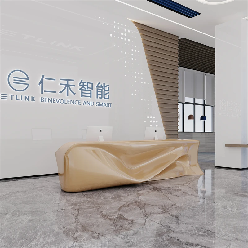 Customized fiberglass irregular painted bar counter, minimalist modern medical beauty salon reception desk, company hotel