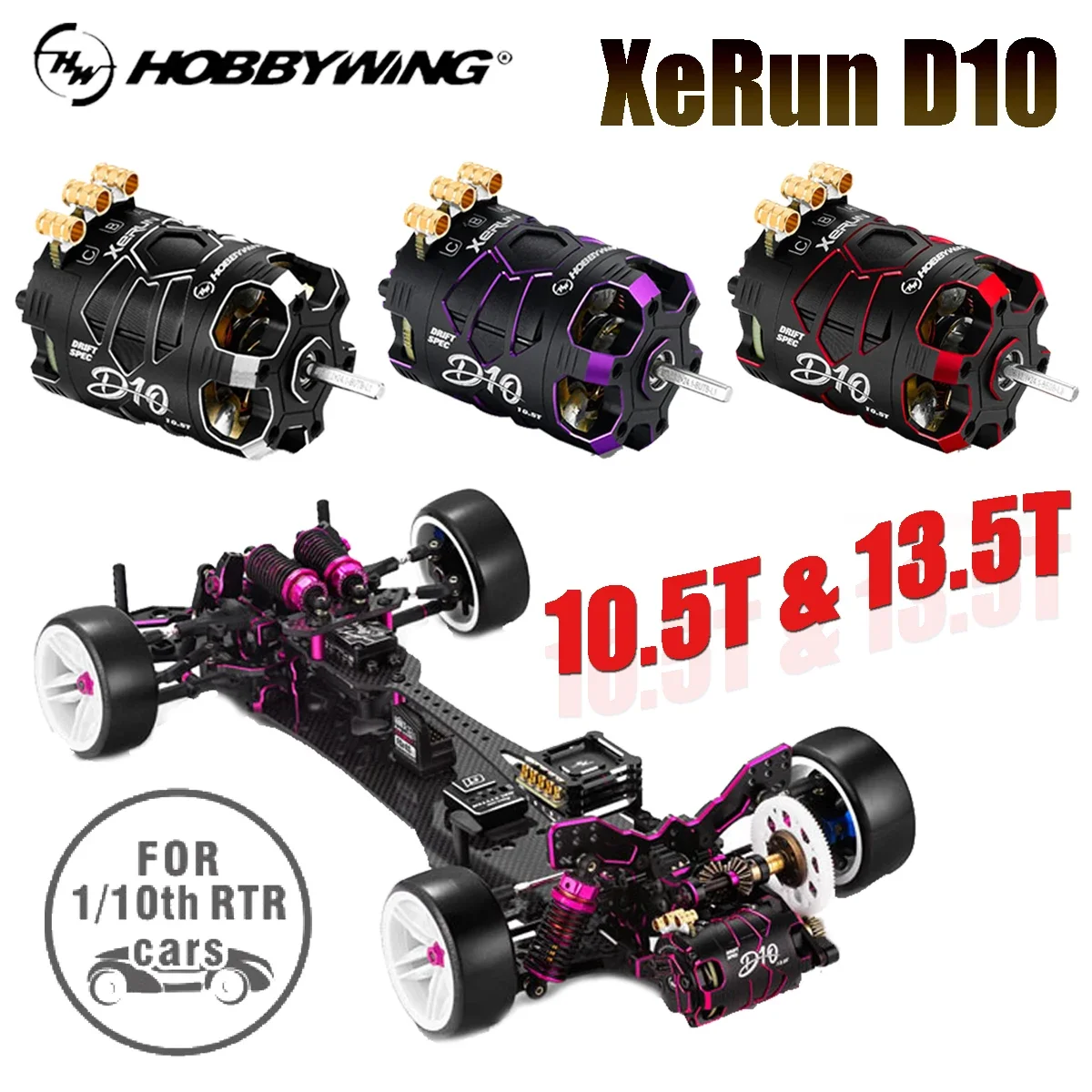 UniFlyHobbyWing XeRun Sensored D10 10.5T 13.5T Brushless Motor 2S Lipo 3.5mm Banana Plug For 1:10 Wltoys RC Drift Racing Cars Pa