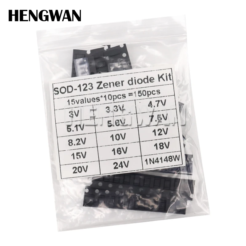 150pcs 0.5W SMD Zener Diode Kit SOD-123 1206 15Values Each 10pcs 3V - 24V 1N4148 DIY Sample Set