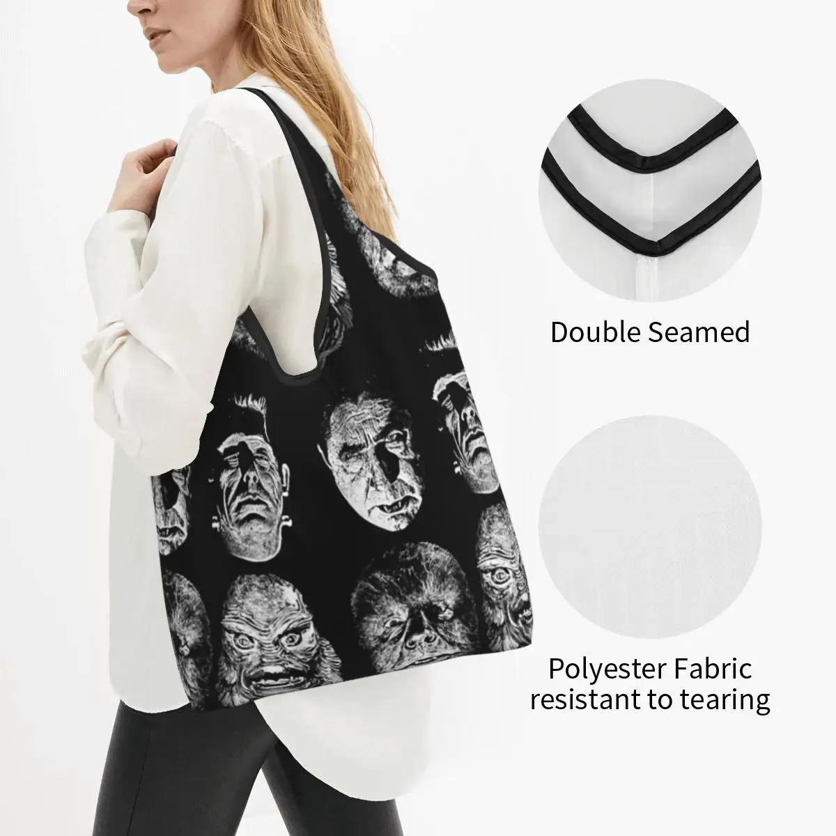 Universal Studios, Monsters,dracula, Wolfman, Frankenstein Portable Tote Shopping Bags Shopper Bag Grocery Handbag Shoulder Bag