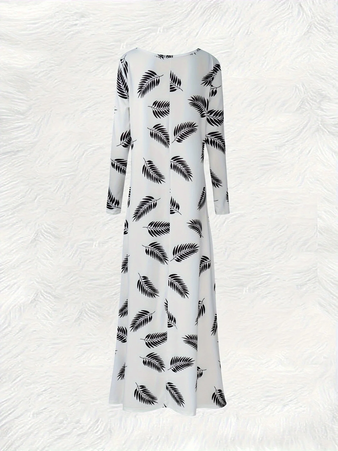 Printed Design Casual style black feather patterned long sleeved dress