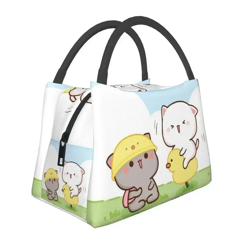 Custom Cartoon Mochi Cat Peach And Goma Lunch Bag Women Cooler Thermal Insulated Lunch Boxes for Office Travel