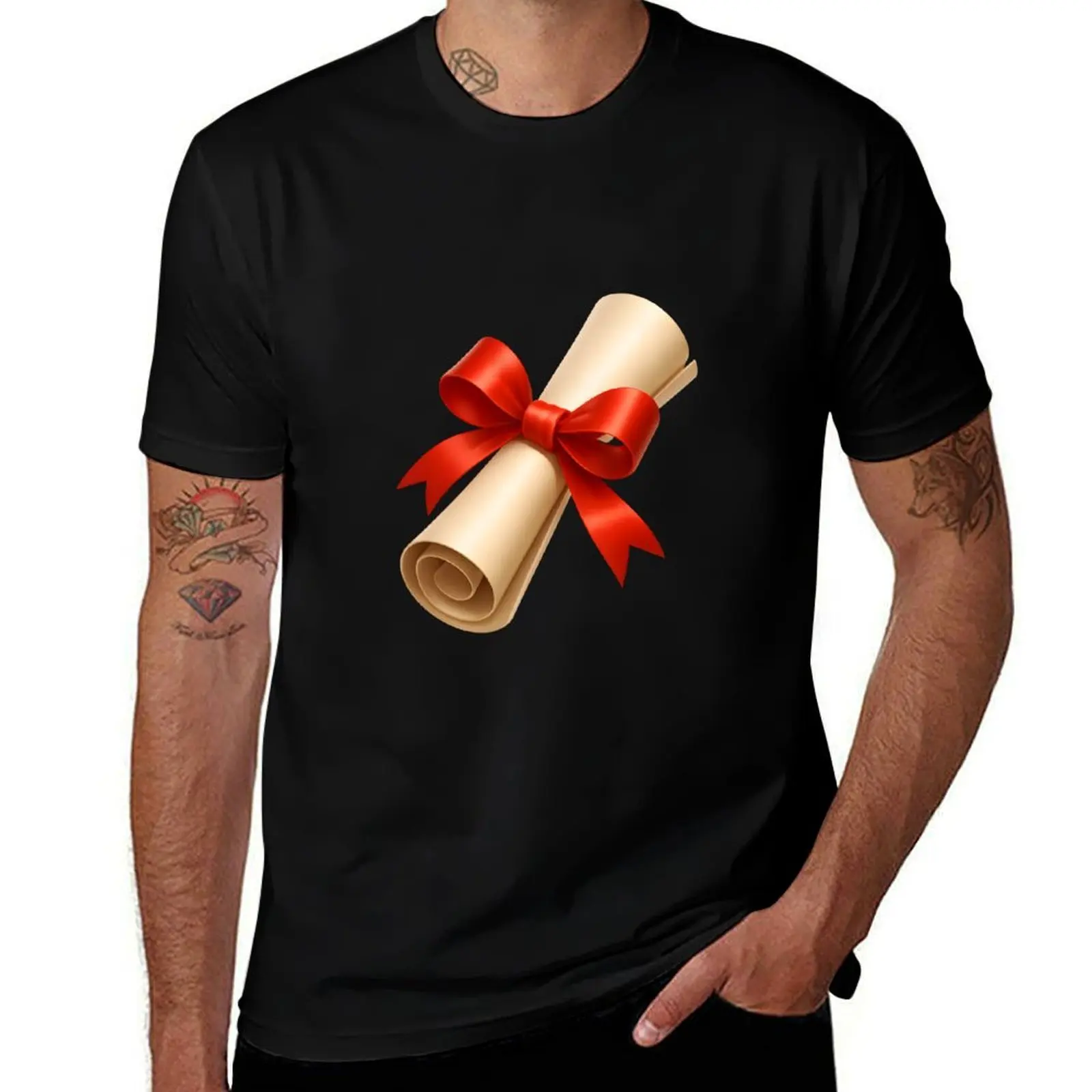 

Elegant Diploma Scroll with Red Ribbon 3D Design T-Shirt anime boys whites Aesthetic clothing T-shirt men