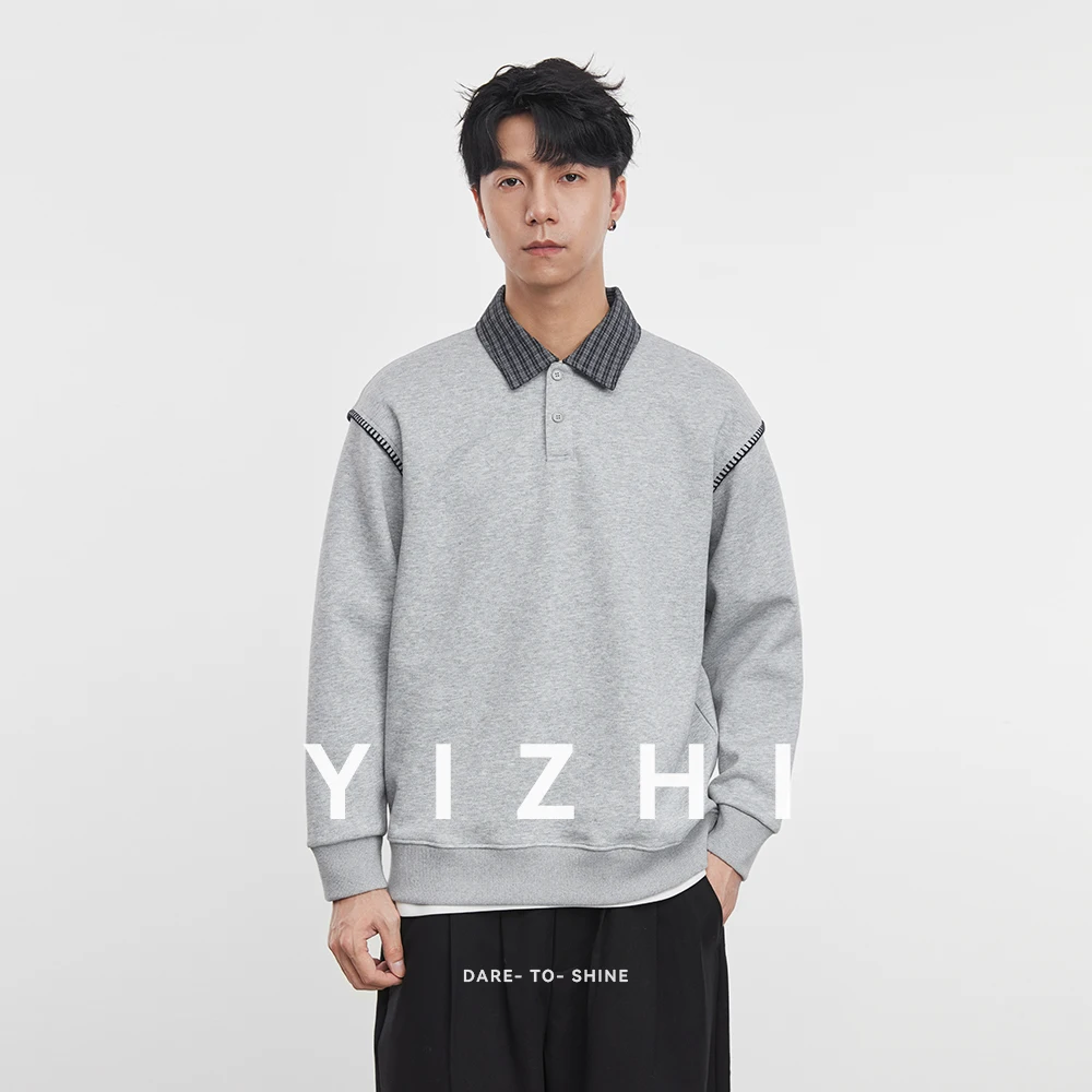 Sweat-shirt deux pièces pour hommes, faux poids lourd japonais, nouvelle Niche américaine, revers ample, manches longues, haut tendance pour hommes, automne