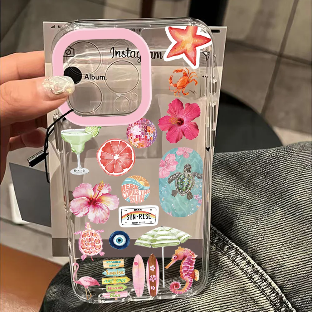 

Summer Ocean Flower Phone Case For iPhone 17 16 15 11 12 14 13 Pro Max Mini XS XR 7 Plus 17E Shockproof Transparent Cover Fundas