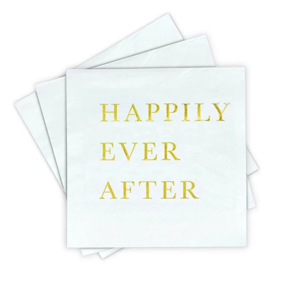 80pcs Custom Happily Ever After Cocktail Napkins-Disposable Paper Napkins for Wedding,Reception,Engagement Party,Bridal Shower