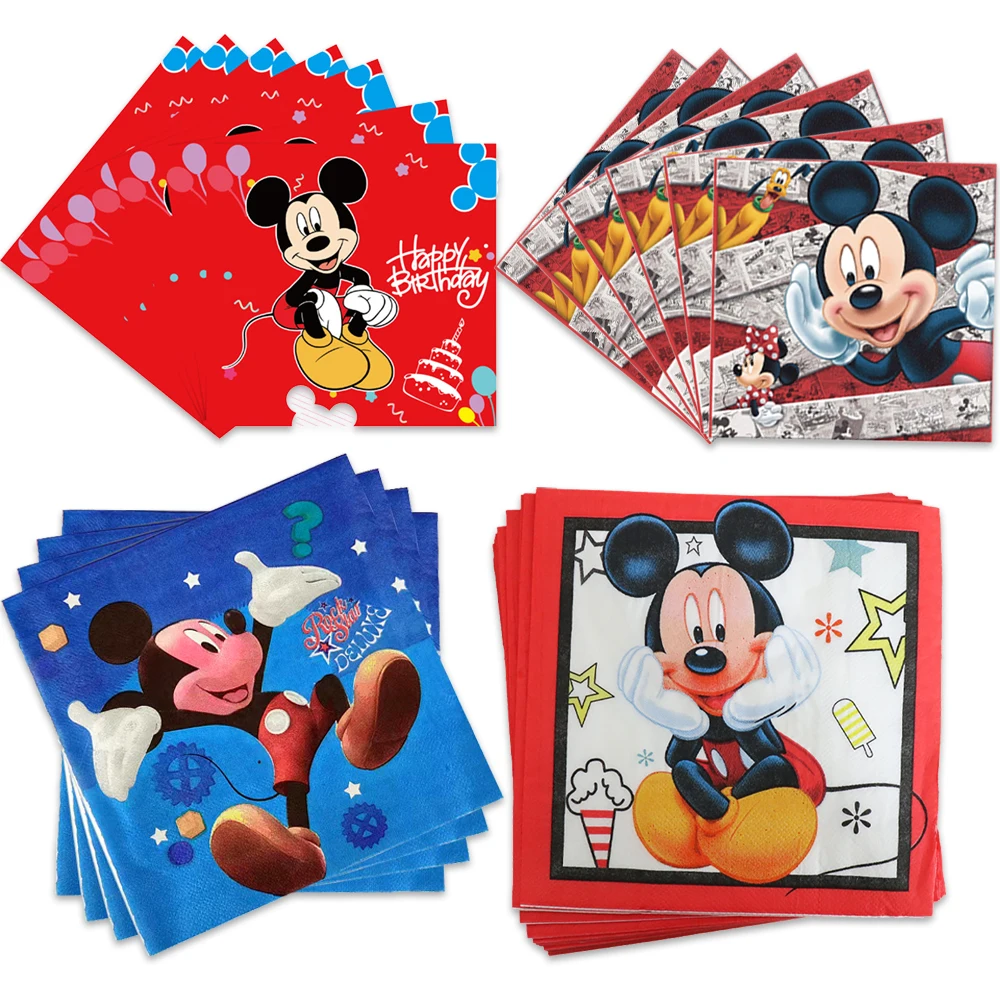 Mickey Theme 20pcs/lot Baby Shower Kids Birthday Party Supplies Disposable Tableware Print Dinner Napkins Decoration Tissue