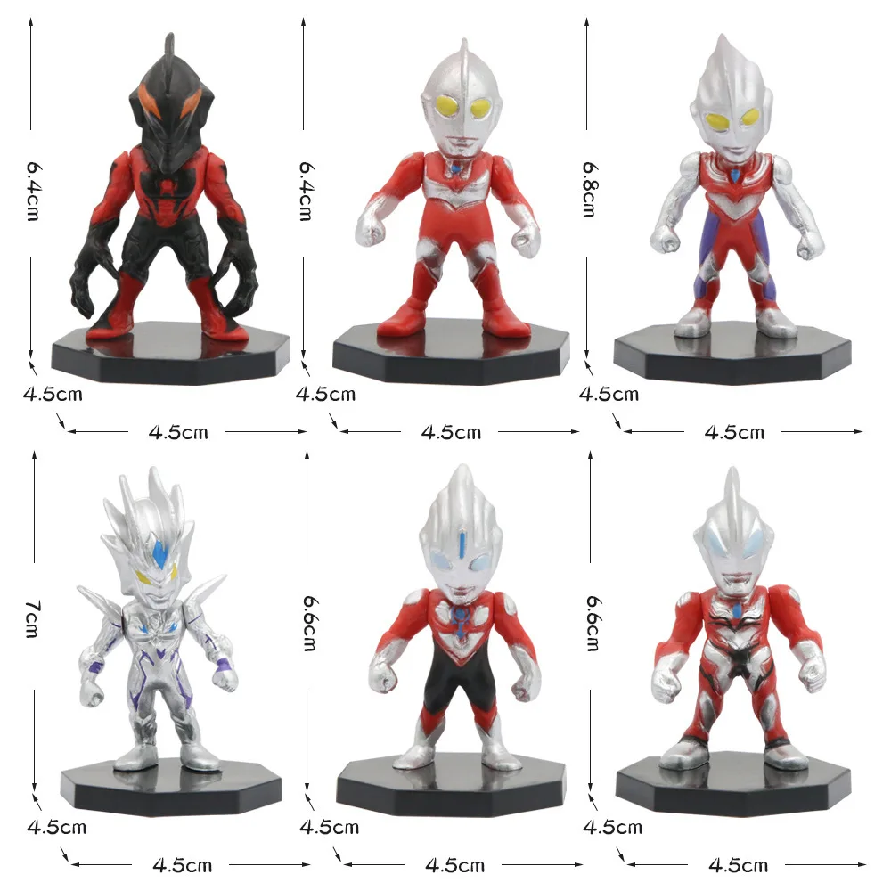 6Pcs Cartoon Ultraman Figure Charm Hobby Toys Jack Tiga Seven Orb Geed Belial Model Doll Great Birthday Festival Gifts 6-7cm