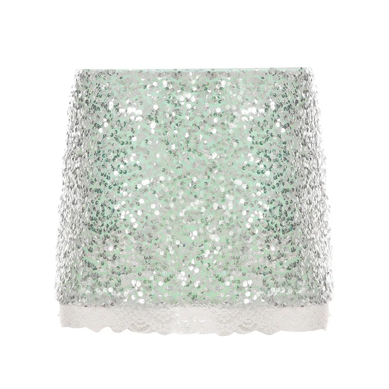 sequins nightclub party sparkling lace patchwork fashionable sexy spicy girl short skirt