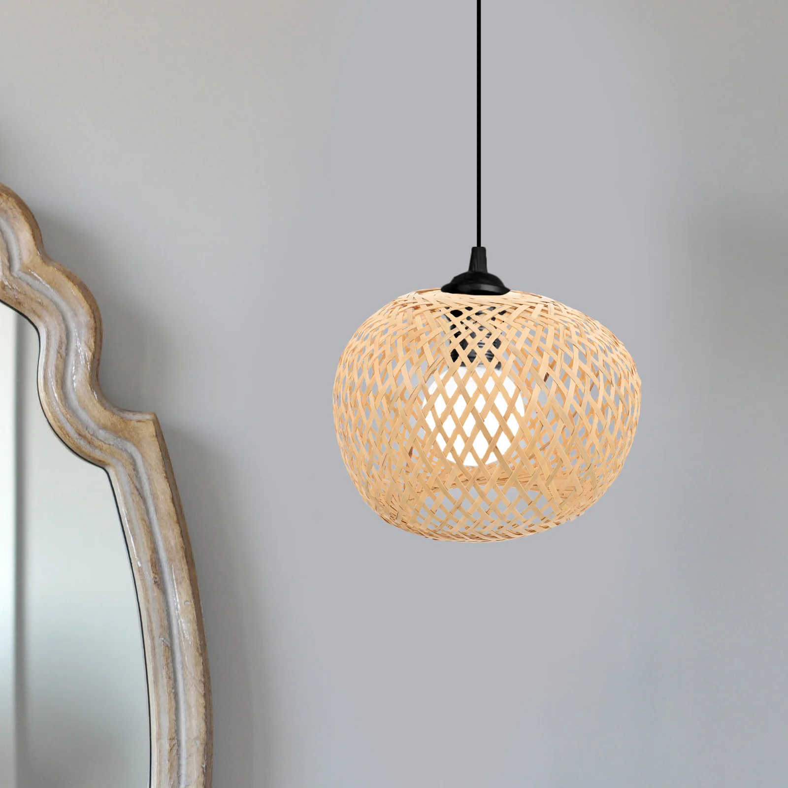 

Handmade Bamboo Lampshade Woven Pendant Light Cover Vintage Decorative Rustic for Home Bedroom Office Restaurant Hanging Woven