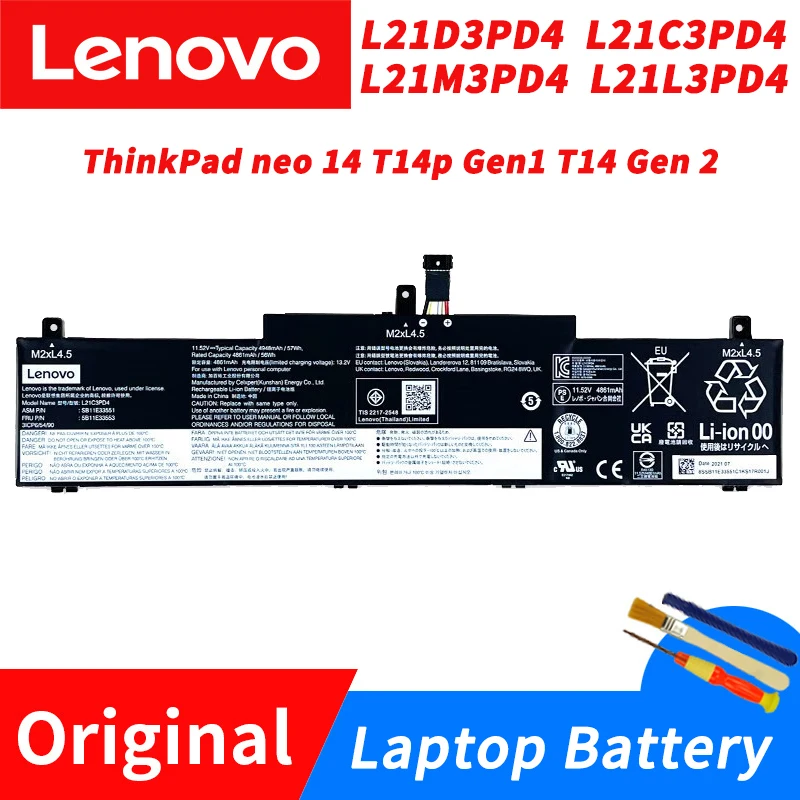 

Оригинальный запасной аккумулятор для ноутбука Lenovo ThinkPad neo 14 T14p Gen1 T14 Gen 2 L21D3PD4 L21C3PD4 L21M3PD4 L21L3PD4