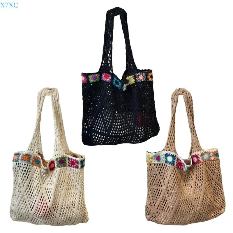 

X7XC Large Capacity Bohemian Crochet Knit Shoulder Bag Casual Beach Bags
