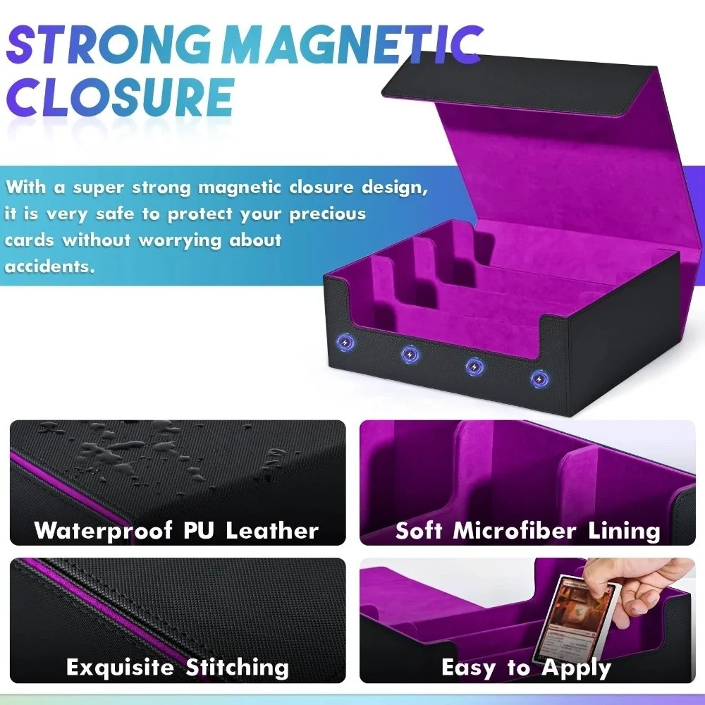 1800+ Trading Card Storage Box Magnetic Closure PU Leather Commander Card Deck Case Portable Splicing Color Card Protection Box
