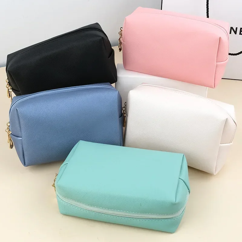 1PC Zipper Fashion Cosmetic Bags for Women Small Large Female PU Leather Make Up Lipstick Case Zip Waterproof Toiletry Bags