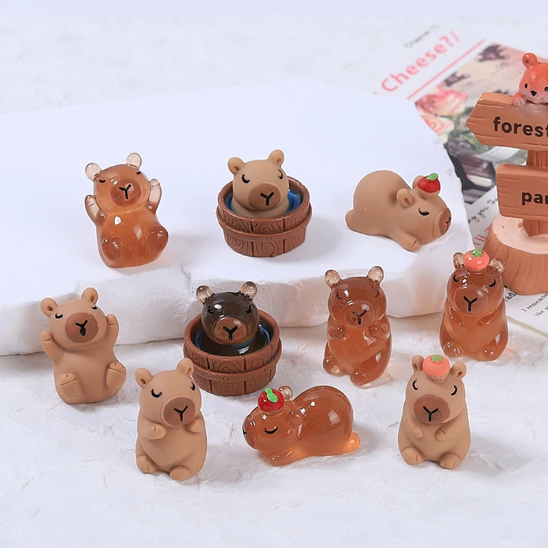 Mini miniaturas de capibara de resina, figuritas de animales, adorno de escritorio para el hogar y el jardín de hadas, micropaisaje, decoración artesanal DIY, 1 Uds.