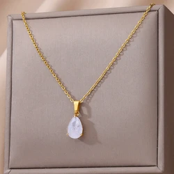 Zircon Teardrop WaterDrop Necklaces For Women Gold Color Stainless Steel Necklace Luxury Jewelry Wedding Christmas Gift Femme