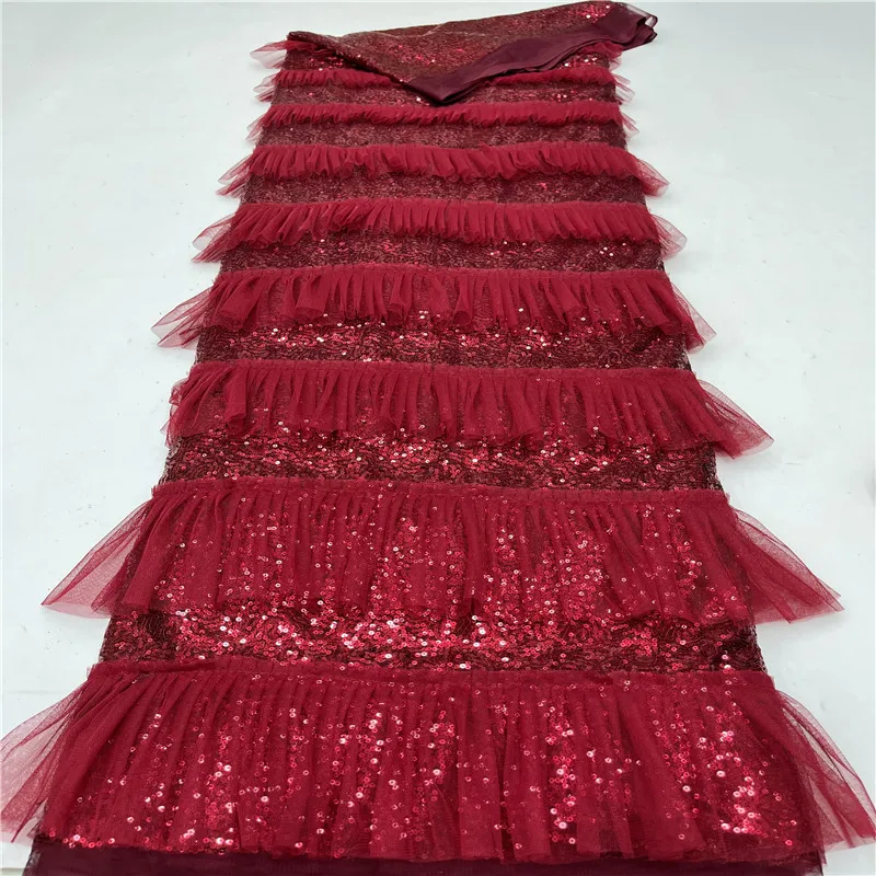 

2023 Burgund Hot Sales Classic High Quality Embroidered Sequins Lace Fabric Nigerian Velvet Lace For Winter Party Dress(JZZ-23-2