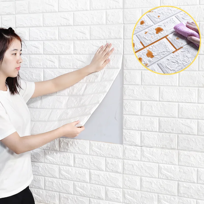 10Pcs Soft Foam 3D Brick Wall Sticker 38.5cmx35cm Self Adhesive Waterproof Wallpaper Bedroom Kitchen Indoor Home Wall Decor