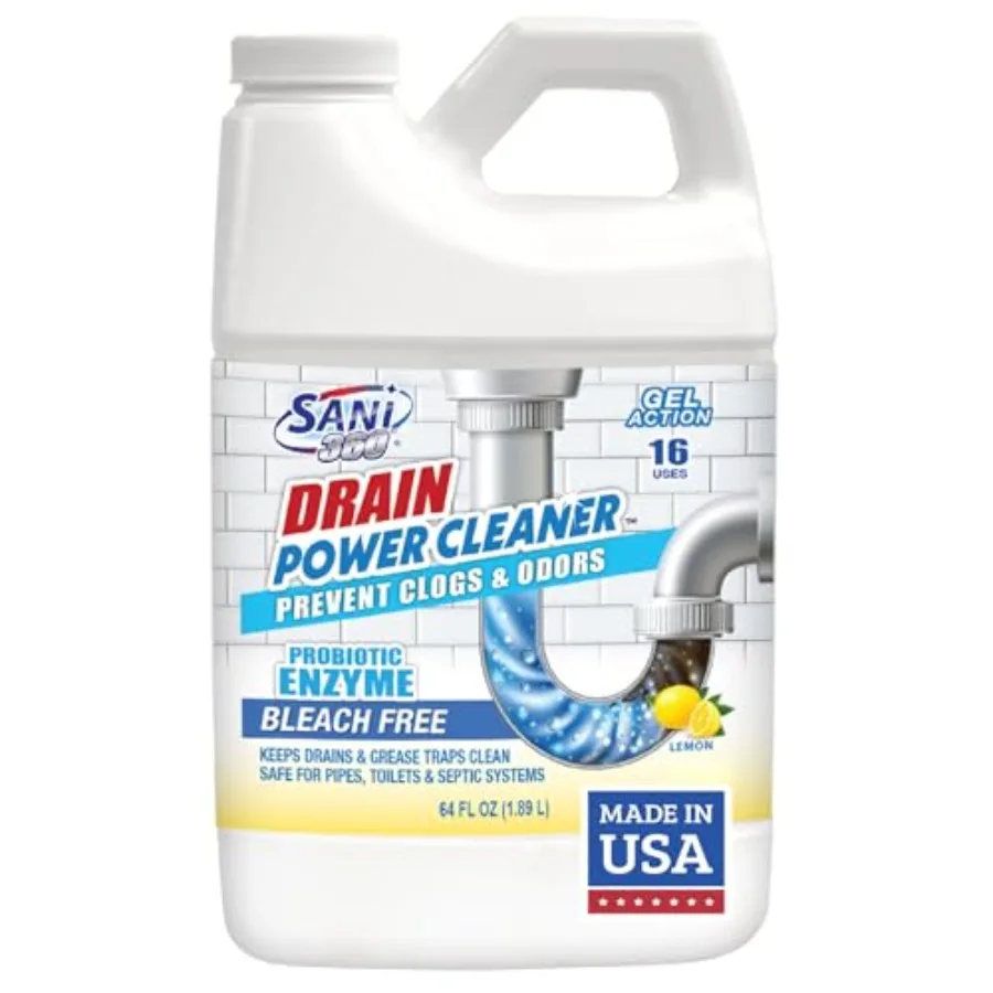 

Sani 360 Drain Power Cleaner, Enzyme Probiotic Odor remover, Drain and Garbage Disposal Cleaner, Flush Away Grease, Soap Scum,