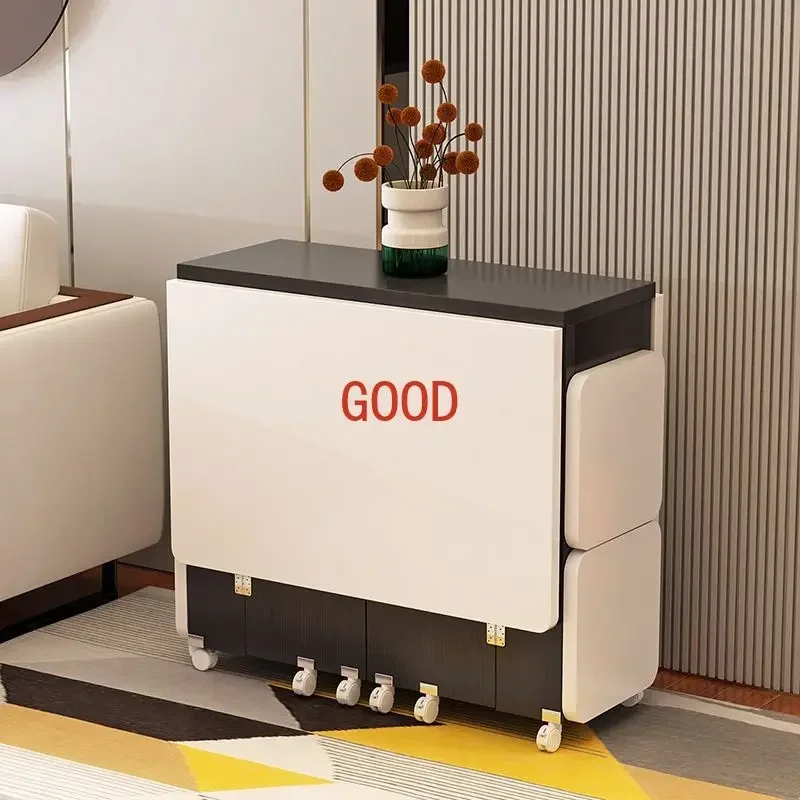 

Folding dining table household small apartment movable retractable rectangular simple multi-functional table and chair combinati