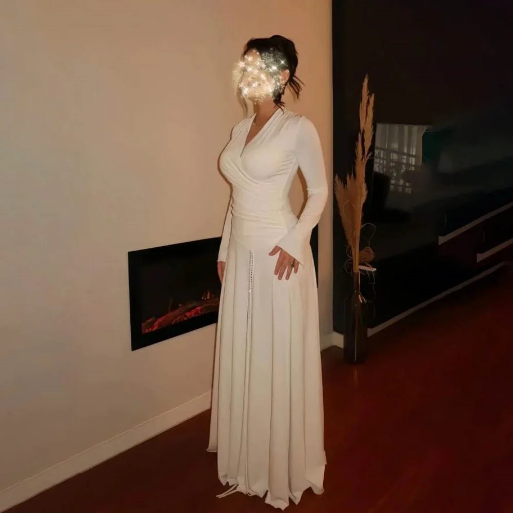 

Customized Exquisite Ruched V Neck Women Prom Dress Ruffles Charming Mermaid Floor Length Party Dress Women Evening Gown