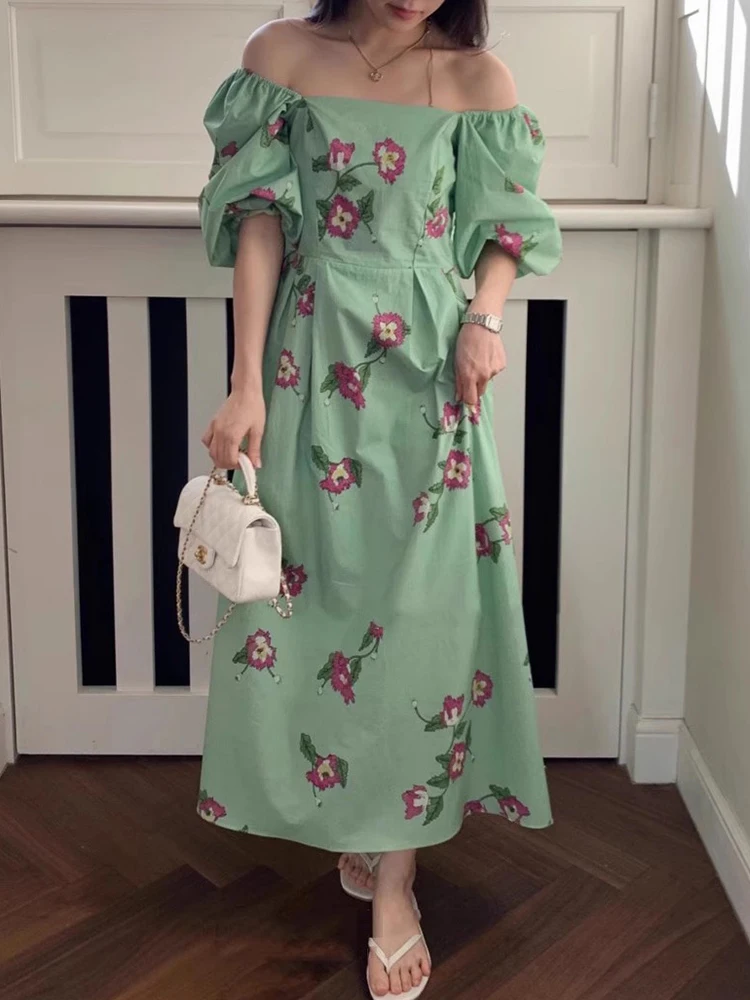 เดรสลายดอกไม้สไตล์เรโทรสำหรับฤดูร้อน เอวสูง จับจีบ ทรงบับเบิ้ล คอเหลี่ยม ดีไซน์เก๋ช่วยพรางหุ่น สำหรับผู้หญิง สไตล์ลำลอง เหมาะสำหรับใส่ไปทำงาน