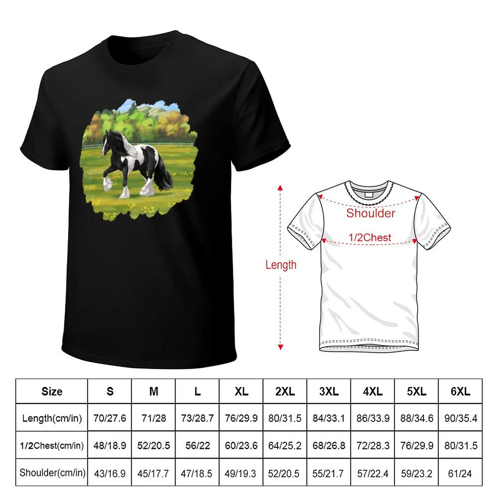 Black Pinto Piebald Gypsy Vanner Irish Cob Draft Horse T-Shirt Plus Size Everyday Tee Shirt